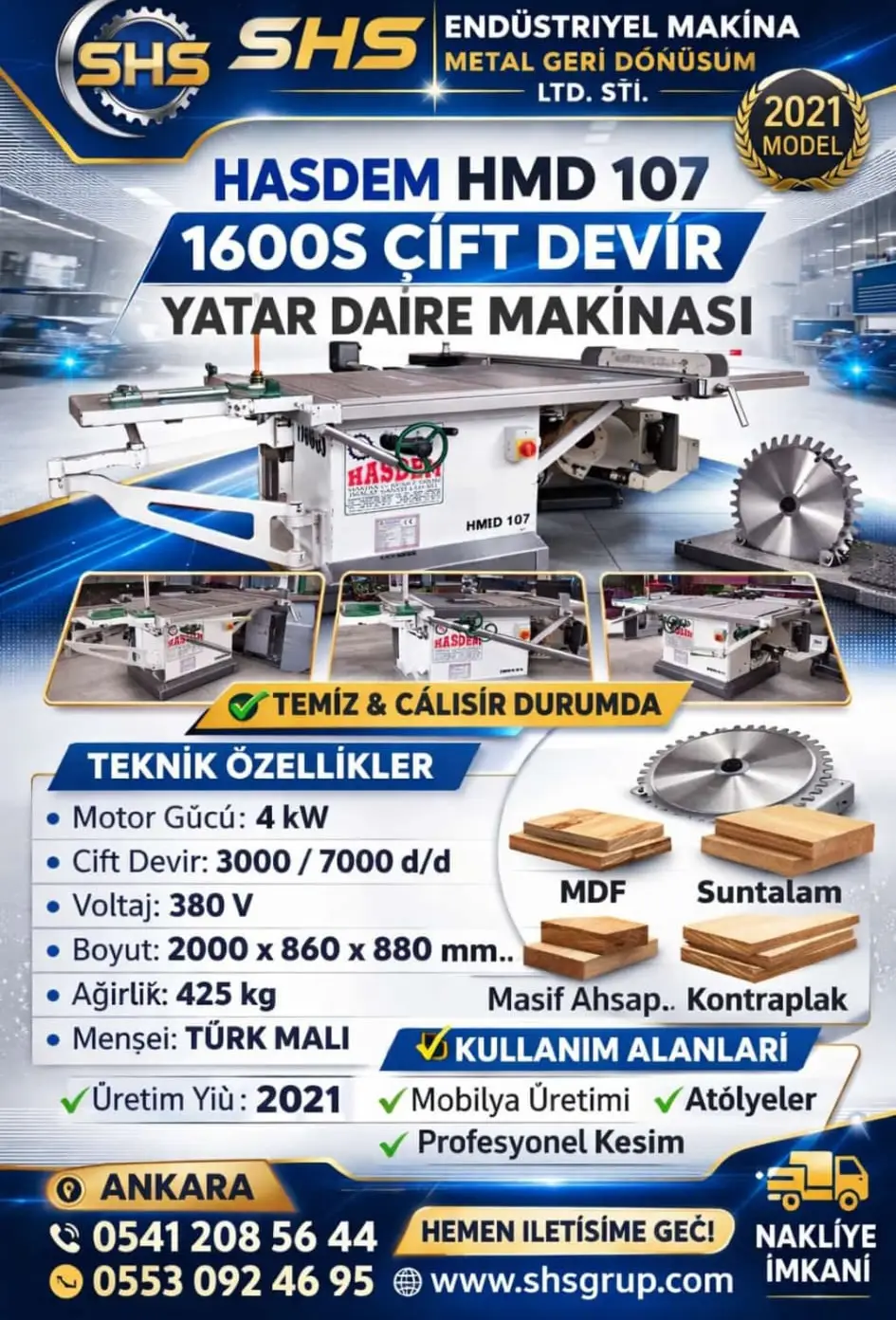 Hasdem HMD 107 1600S Çift Devir Yatar Daire Makinası