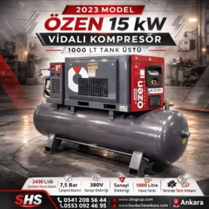 Özen 15 kW Vidalı Kompresör (1000 Lt Tank Üstü)