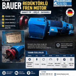 Bauer Redüktörlü Fren Motor 7.5 kW (İkinci El) - Alman Mühendisliği