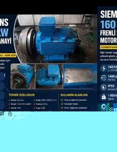 Siemens 160 kW frenli sanayi motoru, Flender kavramalı, ağır seri, 1480 rpm, ikinci el