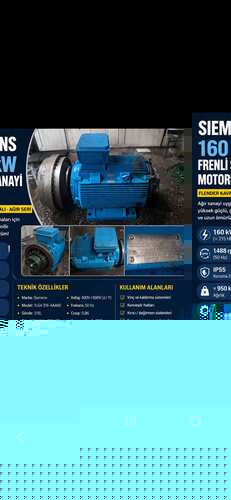 Siemens 160 kW frenli sanayi motoru, Flender kavramalı, ağır seri, 1480 rpm, ikinci el